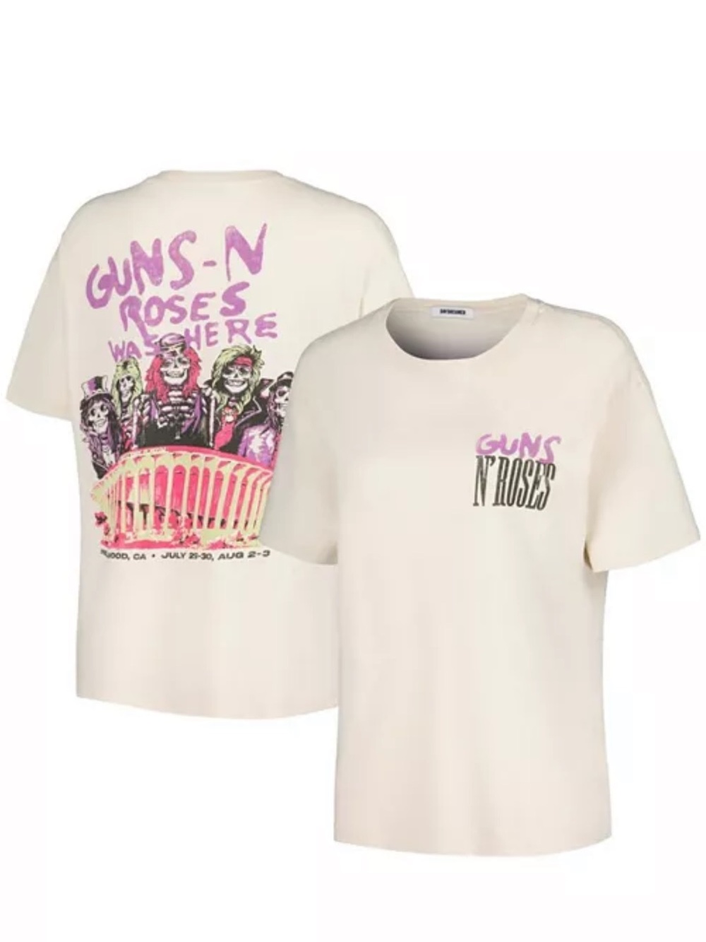 Daydreamer Cream Graphic Tee with Pink and Black Band Art Guns n Roses